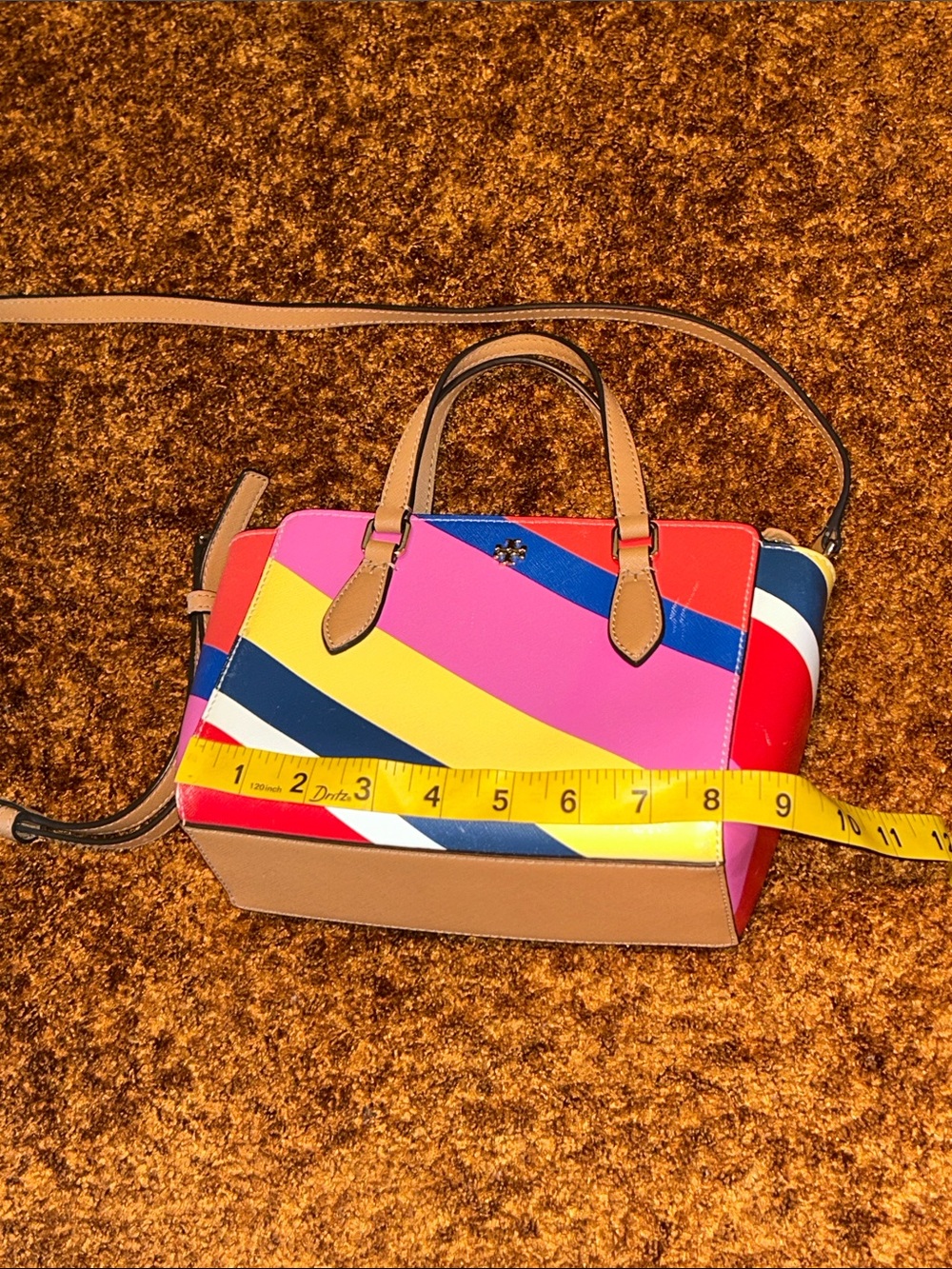 Tory Burch Pink, Red, Blue & White Colorblock Crossbody Satchel - Picture 3 of 12